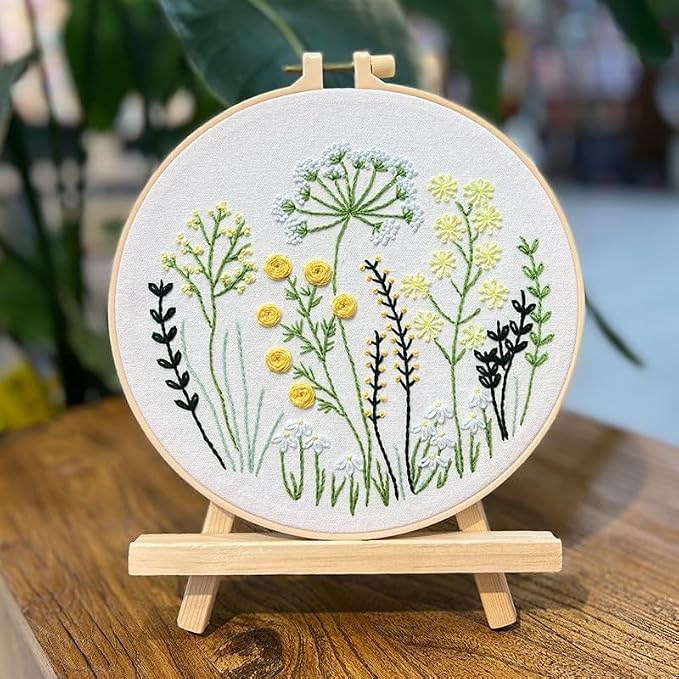 CHIYOSING Embroidery Kit for Beginners Adults, 3 Floral Pattern to Learn Over 30 Different Stitches,Includes Step-By-Step Instructions,Sharp Scissors and 2 Exquisite Hairpins and Multiple Accessories