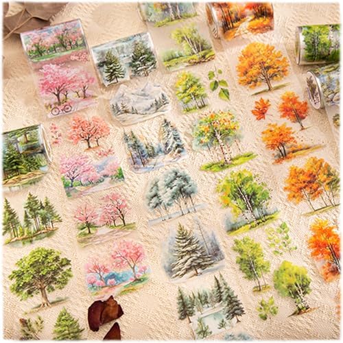 Scrapbook Nature Stickers Set,6 Rolls PET Plant Tape Stickers for Journaling,Forest Washi Tape for Junk Journal Supplies,Scrapbooking,DIY Craft,Photo Frame(Forest)