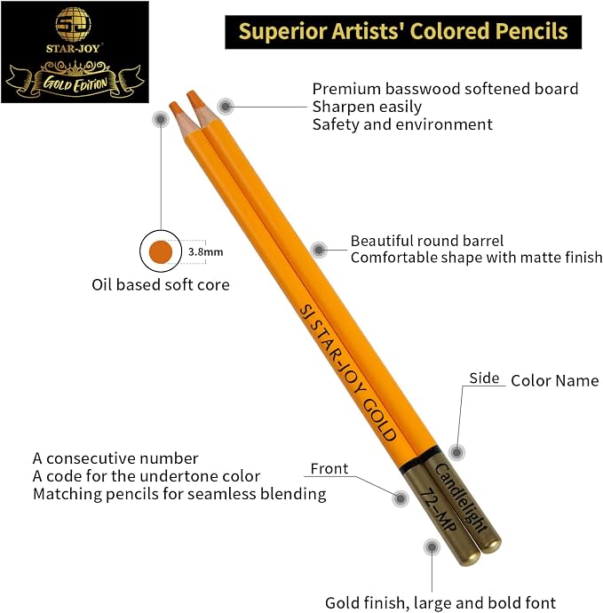 SJ STAR-JOY Gold Edition 120 Colored Pencils for Adult Coloring, Premier Color Pencils for Layering Shading Blending, Holiday Gifts for Artist Drawing, Oil Based Colored Pencils