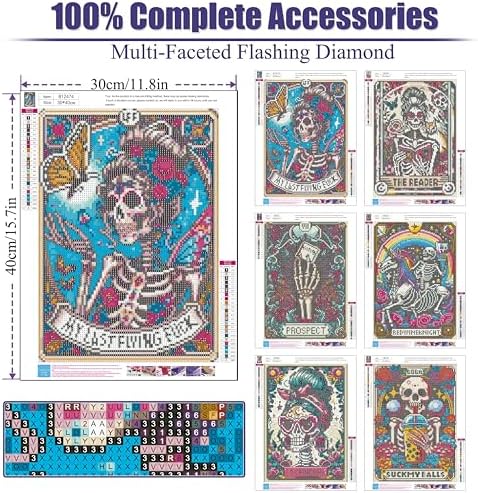LWZAYS 6 Packs DIY Skull Diamond Painting Kits for Adults, Halloween Skull Tarot Diamond Art Kits for Beginners, Full Round Dots Diamond Arts and Crafts for Home Wall Decor Gifts(12x16 inch)