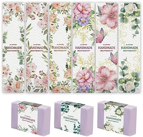 PH PandaHall 90PCS Handmade Wrap Label Tape, 9 Styles Watercolor Botanical Border Soap Wrapper Vintage Flower Soap Labels Soap Sleeves Covers for Soap Lotion Bars Bath Gift Wrapping, 8.2x1.9inch