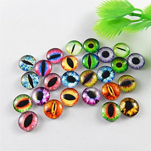 Julie Wang 12mm 60pcs Mixed Dragon Eyes Round time gem Cover Glass Cabochon Dome Cameo Pendant Settings