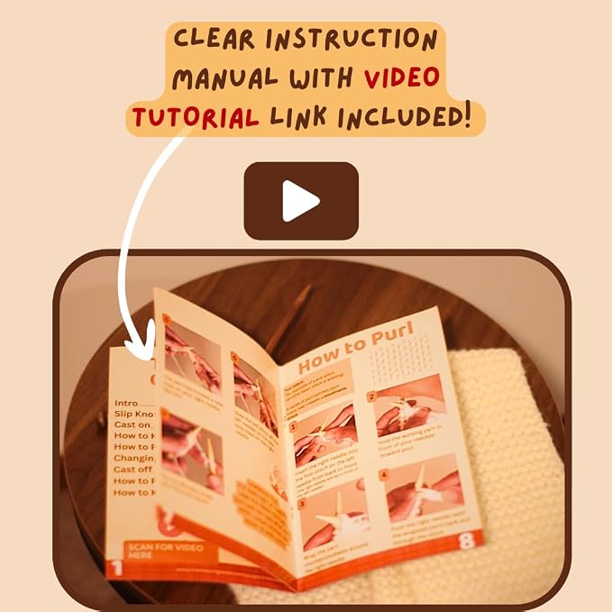 MaconGoods Grandma's Knitting Kit - Complete Knitting Kit for Beginners - Includes Beginner Yarn, Bamboo Needles, Video Tutorial, and Written Guide & More - Easy Learn to Knit Kit
