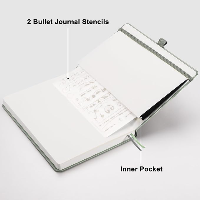 RETTACY Blank Journal Notebook, 192 Pages, A5 Medium Size (5.7'' x 8.3'') | Leather Hardcover, 100 GSM Thick Paper, for Sketching, Drawing, Painting (Sage Green)