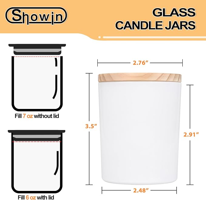 Thick Candle Jars for Making Candles 12 Pcs, 7 OZ Empty Jars with Wood Lids for Candle Making, Sample Container, Glossy White