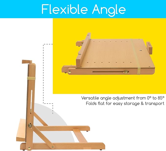 MEEDEN Large H-Frame Drawing Board Easel: Beech Wooden Tabletop Easel | Adjustable Artist Drawing & Sketching Board for Artists, Teens, Painters Holds Canvas up to 23" high