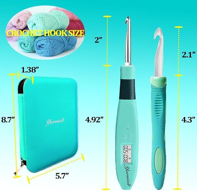 Yarniss 18 Size Counting Crochet Hooks Set with Light Handle 2.0mm~14.0mm
