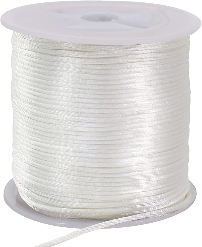 TONIFUL Nylon String Satin Cord for Necklace Bracelet Beading 1.5mm White | 50yd Non elastic durable non fading, for Jewelry Making Thread Rattail Macrame Trim Kumihimo Chinese Knot Craft Tags Hanging