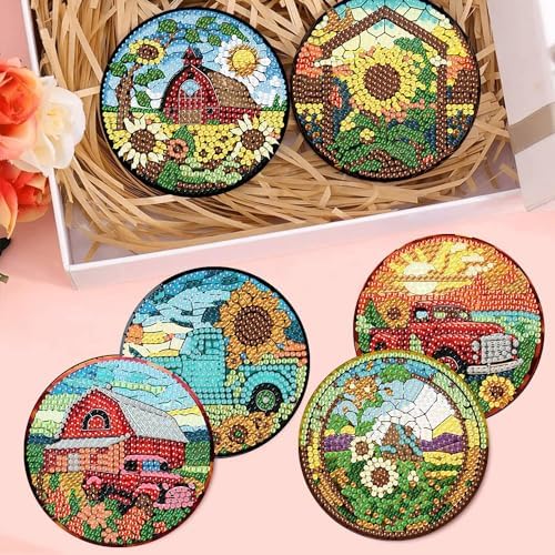 8 Pcs Fall Diamond Art Coasters Kits for Adults Diamond Coasters 4x4in