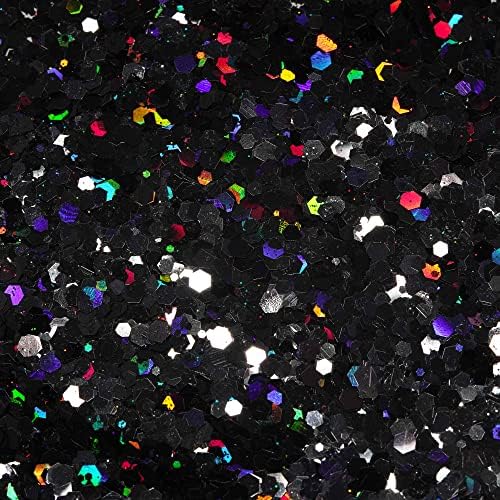 HEMOER Black Glitter, 100g/3.5oz Holographic Chunky Glitter Mixed Hexagon Chunky & Fine Flakes Iridescent Sequins for Epoxy Crafts, Resin, Nail Body, Tumblers, Festival Party
