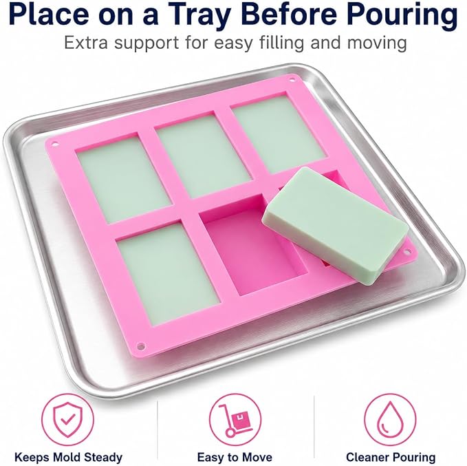 Old Fashion Soap Bar Mold Silicone 2 Pack – Rectangle 6 Cavity Soap Making Mold for Homemade Soap Bars (Flexible Nonstick Easy Release)