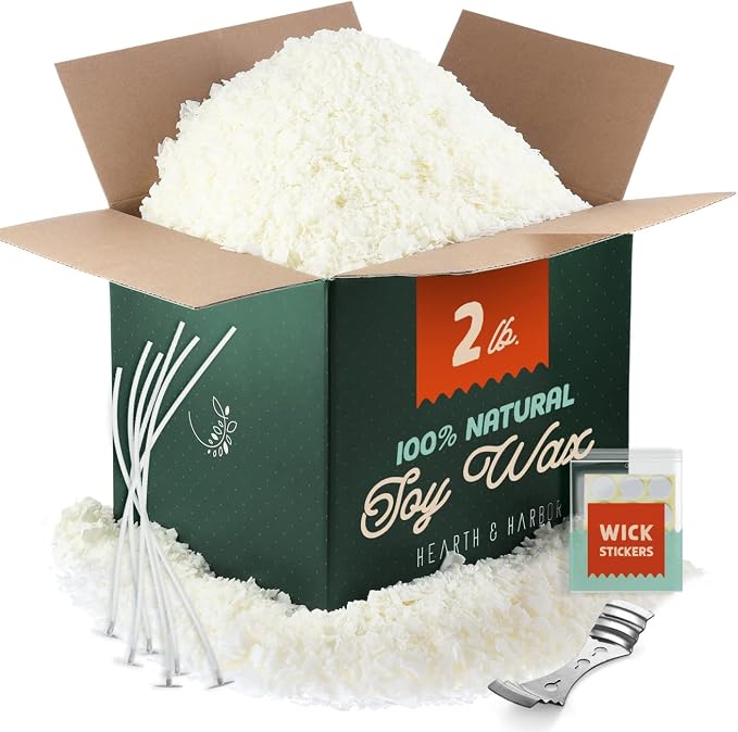 Hearth & Harbor Organic Soy Candle Wax for Candle Making, 2 lbs Natural Candles Making Supplies, Beeswax-Free, Paraffin-Free, Pure Soy Wax Flakes Perfect for Candles, Tealights and Melts