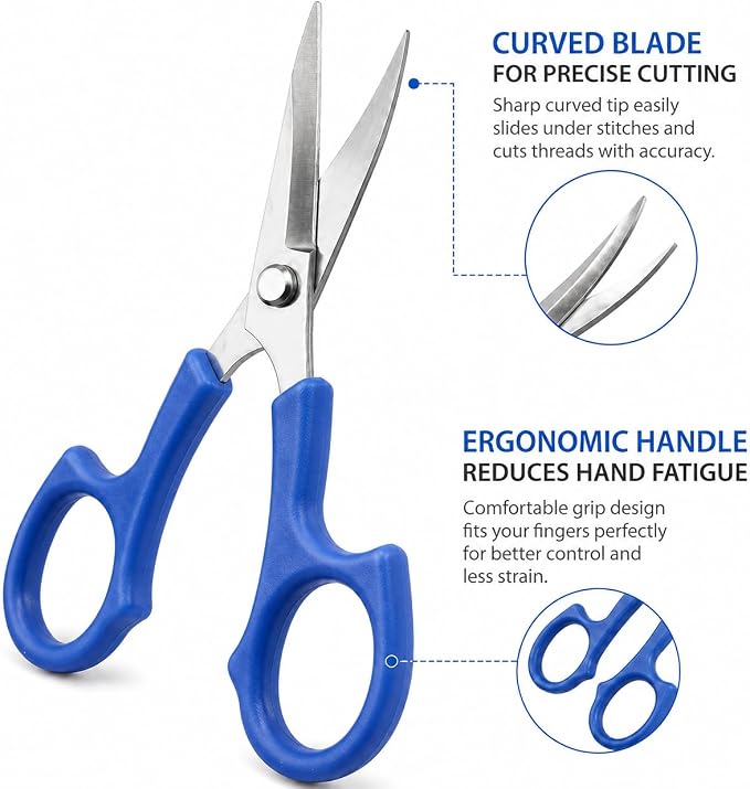 CampTek Seam Ripper & Thread Remover Kit - Professional Ergonomic Stitch Cutter Tools for Quilting, Leather, Denim, Cross Stitch | Sewing Supplies with Patch Remover, Durable Sewing Kit Tools (Blue)