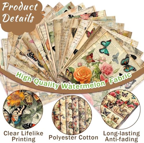 HunnmingRe 20 Pcs 10''x10'' Vintage Butterflies Quilting Fabric Squares