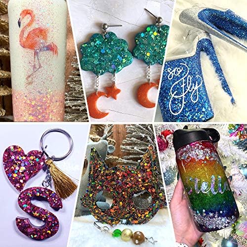 Holographic Chunky Glitter Sequins, 12 Colors Mixed Cosmetic Glitter for Face Body Eye Hair Nail Art Lip Gloss Makeup, Festival Glitter with Different Hexagons Size and Stars (Laser Mix)