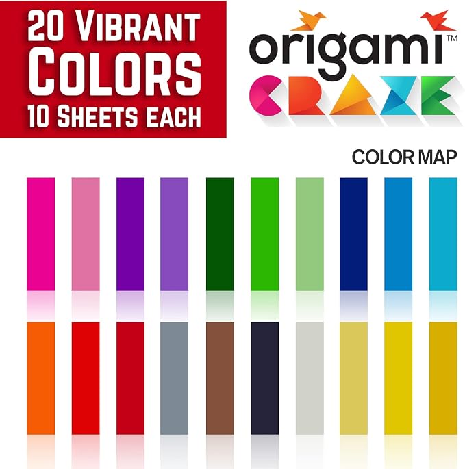 Origami Paper 500 Sheets Premium Quality for Arts and Crafts 6" Square Sheets 20 Vibrant Colours Same Colour on Both Sides 100 Design Ebook Included (See Back of Cover for Download info)