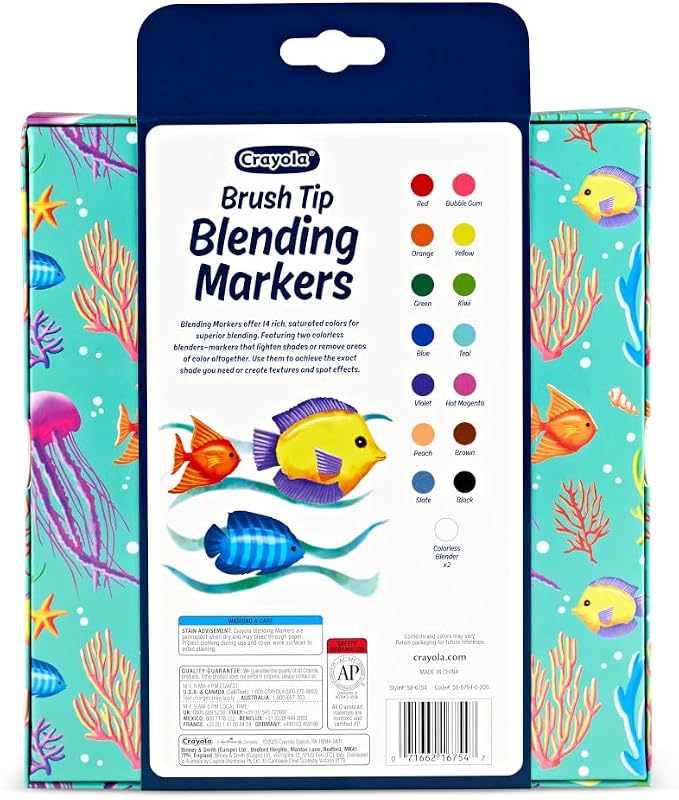 Crayola Blending Marker Set, 16 Count Markers, 2 Colorless Blenders, Adult Coloring Markers, Gifts for Teens & Adults