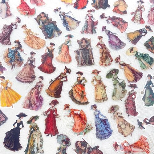 100PCS Vintage Victorian Stickers Pack – Aesthetic Retro Clear Ephemera Stickers for Journaling, Scrapbooking, Collage Art, Antique Fashion, Tea Party, Junk Journal Supplies