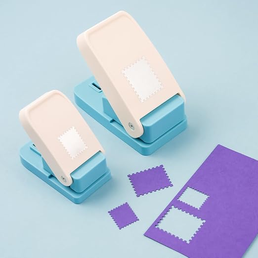 BAOFALI 2Pcs/Set Stamp Puncher 1.5x1.5inch &1x0.8inch Rectangular Postage Stamp Punch |Stamp Hole Puncher| Lever Action Paper Punches for Crafting Scrapbooking DIY Card Making Arts Crafts Supplies