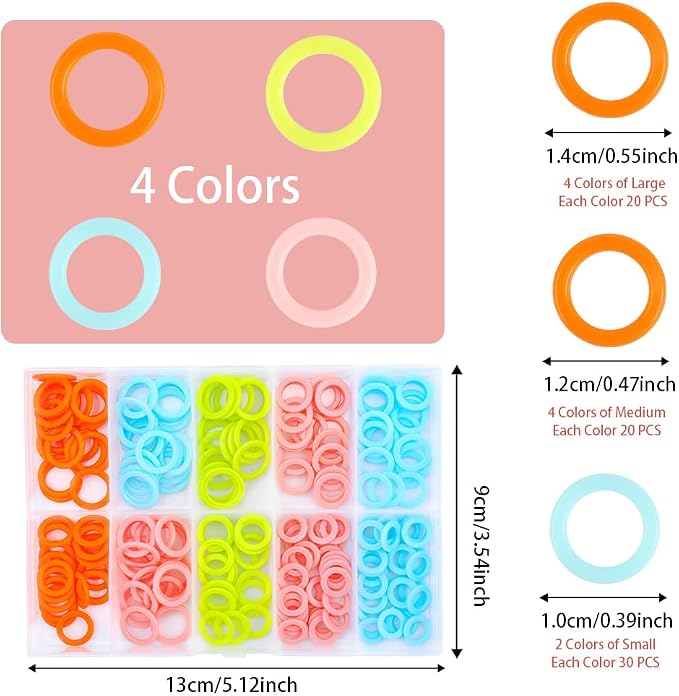 LUNARM Stitch Markers 220pcs Crochet Knitting Stitch Marker Rings S/M/L | Plastic 4 Colors O-Ring Stitch Markers for Crocheting, Storage Box, Stitch Counter for Finer Bulky Yarns Lace Shawls Looms