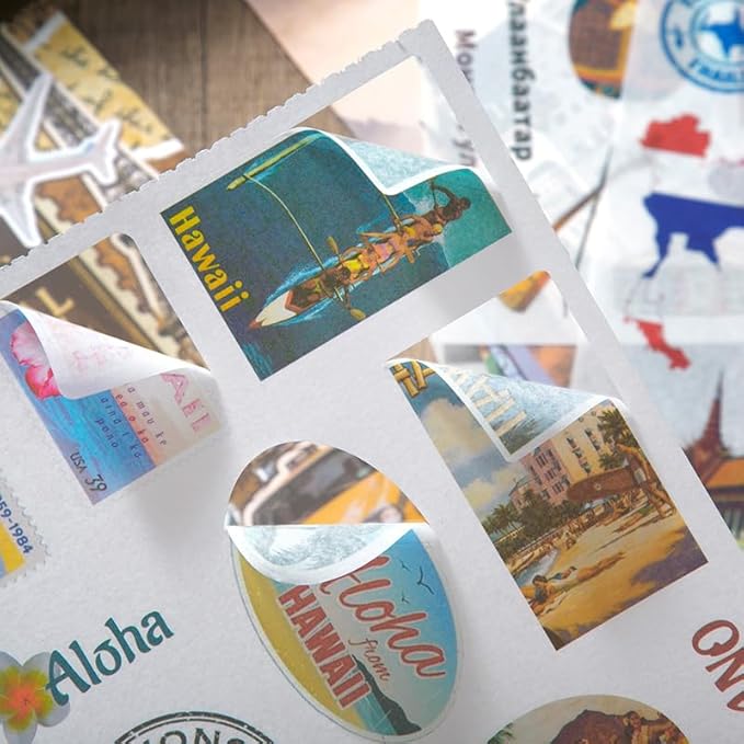 Prstincol Vintage Aesthetic Washi Stickers and Papers for Scrapbooking, 50 Sheets Ephemera Book for Art Journaling with Retro Global Travel Theme Stickers and Decoupage Papers for Junk Journal