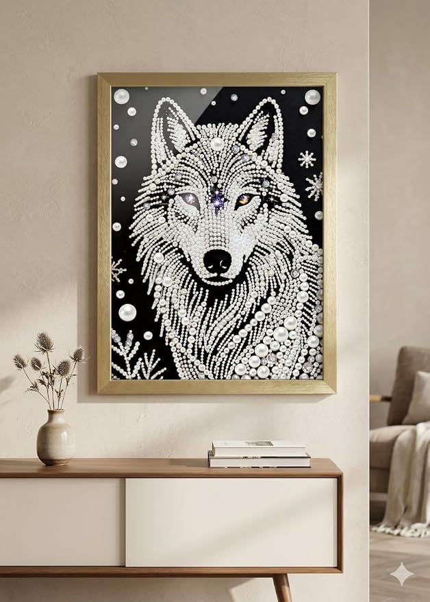 Morudeor 5D Diamond Art Pearl Painting Kits for Adults,Special Shape Diamond Art Kits for Wolf Head, DIY Plastic Pearl Painting Kit for Home Decor 12 × 16 inch