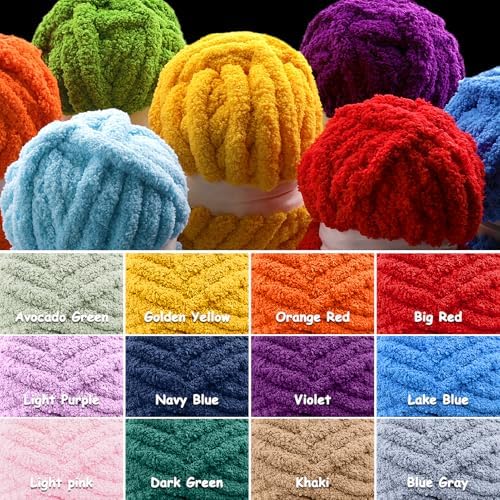 Chunky Yarn for Hand Knitting, Ombre Chunky Chenille Yarn for Crocheting