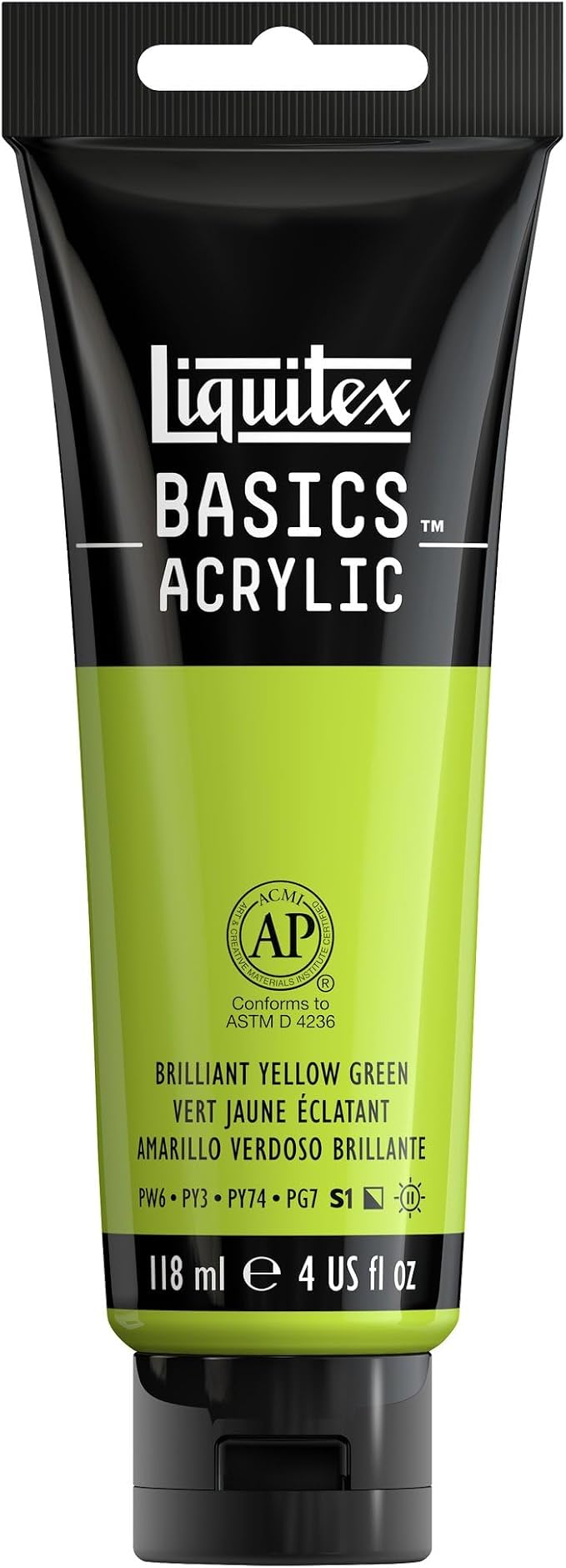Liquitex BASICS Acrylic Paint, 4-oz Tube, Brilliant Yellow Green | Medium Viscosity, Satin Finish, Lightfast, Fine Art Pigments, Range of Opacities, Easy Blending