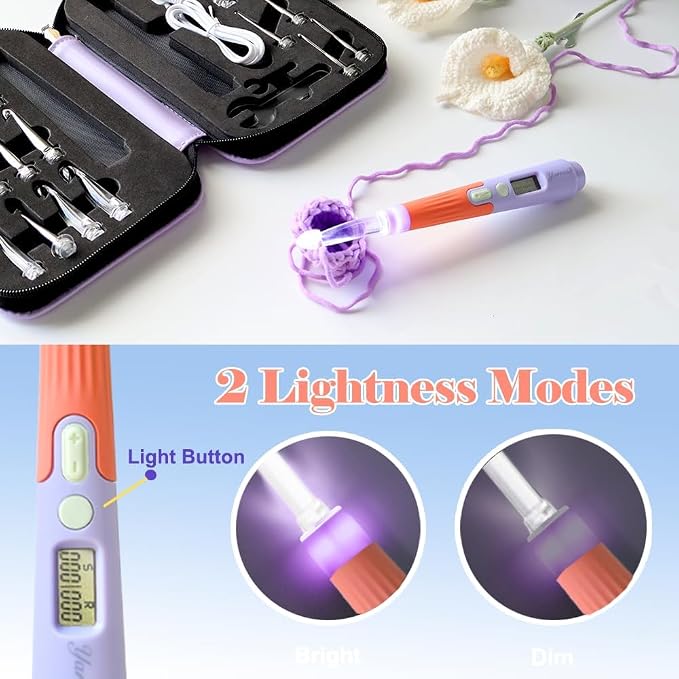 Yarniss 18 Size Digital Counting & Lighted Crochet Hooks Set 2.0mm-14.0mm
