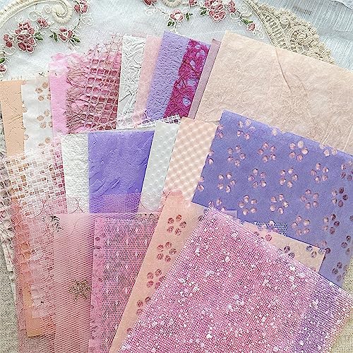 30 Pcs Handmade A5 Textured Scrapbook Paper and Mesh, Junk Journal Supplies
