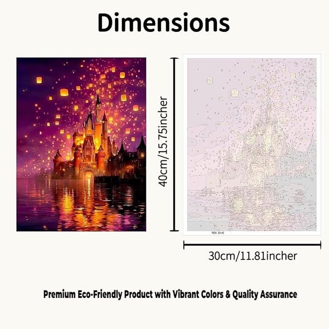 CraftBliss Paint by Numbers for Adults, Magical Sky Lantern Castle, DIY Acrylic Oil Painting Kit on Canvas, Fantasy Landscape Wall Art for Beginners, Home Decor Gift for Art Lovers, 12x16 inch