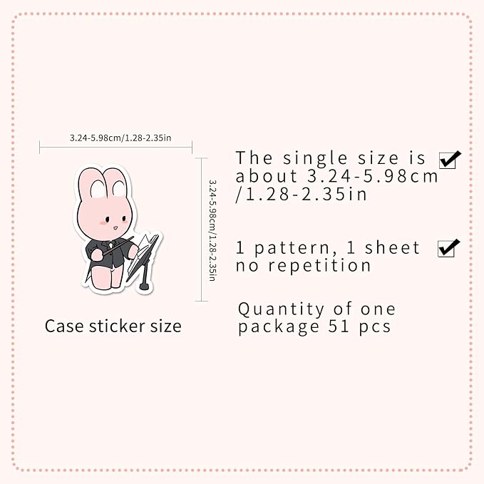 51PCS Cute Pink Bunny Stickers for Water Bottles, Aesthetic Cartoon Rabbit Vinyl Waterproof Stickers for Laptop, Journal, Phone, Scrapbook Teens Adults Decorative Size 1.78-2.35 Inch(Cute Pink Bunny)
