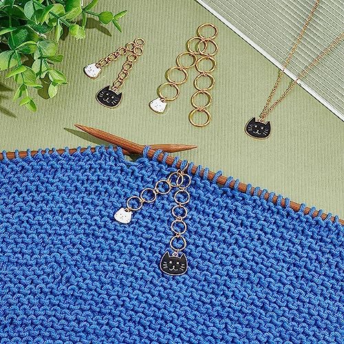 NBEADS 3 Pcs 3 Sizes Cat Charm Knitting Row Counter Chains, Alloy Enamel Charm Row Counter Chains with Brass Ring for Knitting Crochet Tracking Project Progress