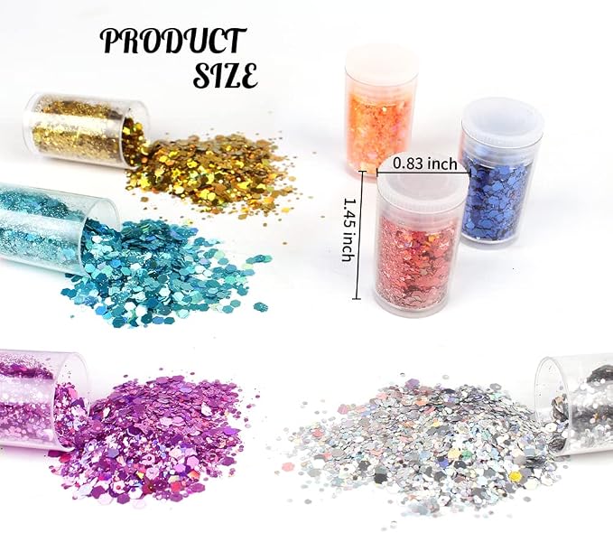 Holographic Chunky Glitter, Set of 36 Colors Craft Glitter Sparkle Sequins, Cosmetic Glitter Flake for Epoxy Resin, Body, Face, Eye, Nail Arts, Slime Making, Wedding Festival Party Decoration