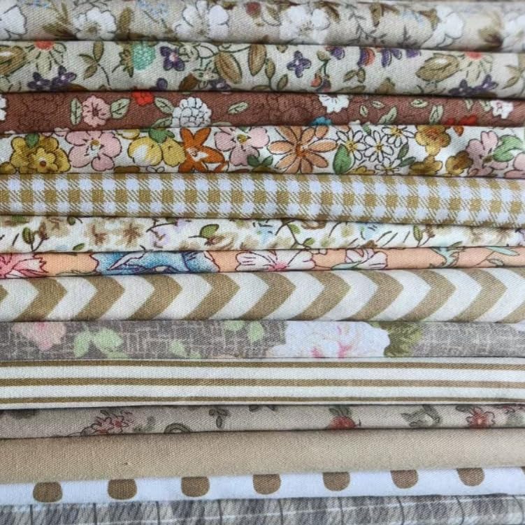 Cotton Fabric DIY Making Supplies Quilting Patchwork Fabric Fat Quarter Bundles DIY for Quilting Cotton Patchwork Cushions (14pcs Brown, 9.8" x 9.8")