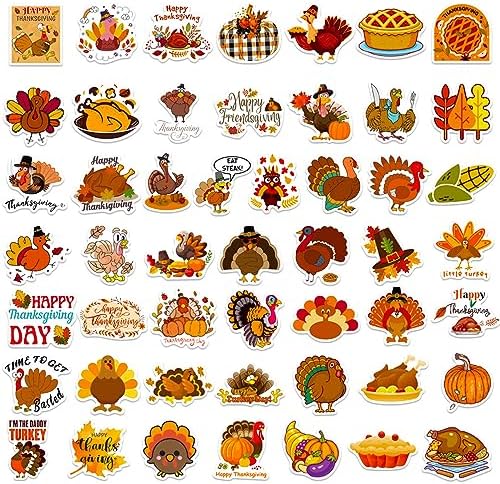 Thanksgiving Stickers Pack, 100Pcs Cute Vinyl Thanksgiving Stickers for Water Bottles Envelopes Scrapbooking Crafts, Funny Fall Hoilday Sticker Gifts for Kids Teens Adults