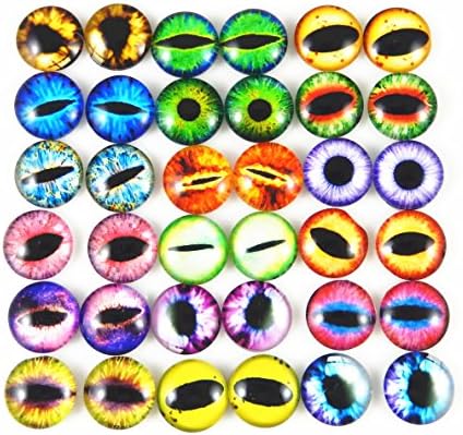 Julie Wang 15mm 40pcs Mixed Dragon Eyes Round time gem cover Glass Cabochon Dome Cameo Pendant Settings