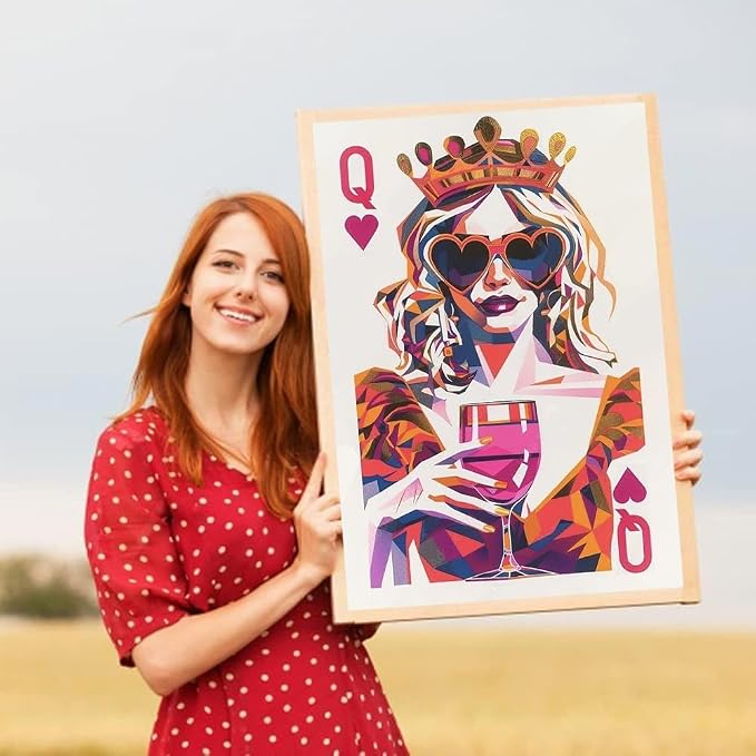 Meothan 5D Queen of Hearts Diamond Art Kits for Adults (11.8x15.7inch) | Poker Queen Diamond Painting Kit for Adults, Full Drill Diamond Gem Art Dots Paintings kits for Home Wall Decor Gift(30x40cm)