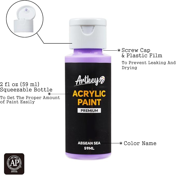 Artkey Acrylic Paint Set, 16 Colors 2 oz/59 ml Acrylic Paint Kit for Professional Artists & Beginners – Monet Inspired “Seeker of Radiant Light” Palette for Canvas, Wood, Fabric, Rock, Leather, Ceramic, Glass