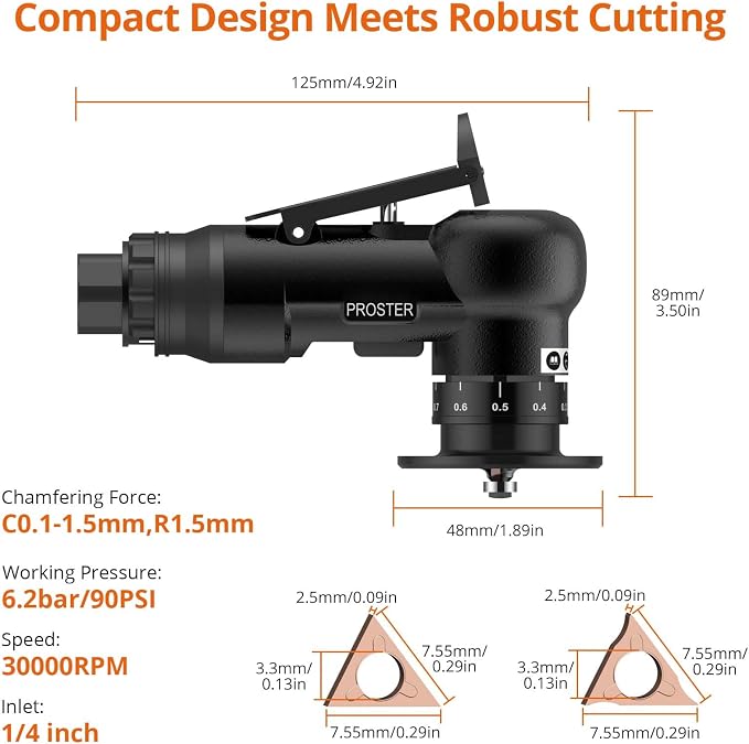 Proster Pneumatic Chamfer Air Deburring Tool 30000 RPM 22Pcs Dual-Blade