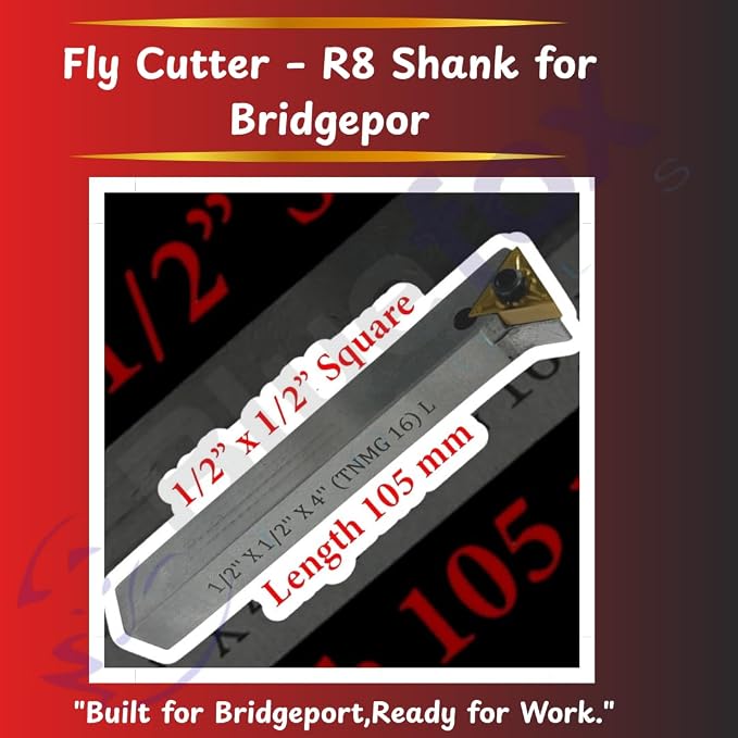 Bluefox 2.5 Fly Cutter R8 Shank for Bridgeport Milling Machine Includes 1/2"x 1/2"x 4" Indexable Tool Bit 7/16 UNF Drawbar High-Precision Machining Tool for Smooth Surface Finishing & Material Removal