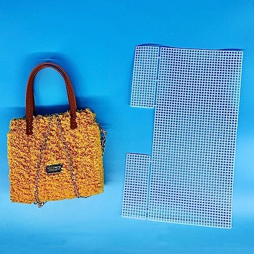 Allazone 39 PCS Clear Plastic Mesh Canvas Sheets for Embroidery, Plastic Canvas Plastic Mesh Sheets with 2 Color Acrylic Yarn for DIY Sewing Bag