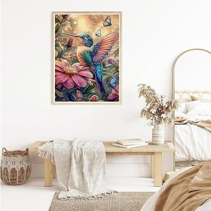 YUXUANKANG Diamond Art Kits for Adults, Hummingbird and Butterflies with Flowers Theme, 5D Diamond Painting Craft Set 12X16 Inch