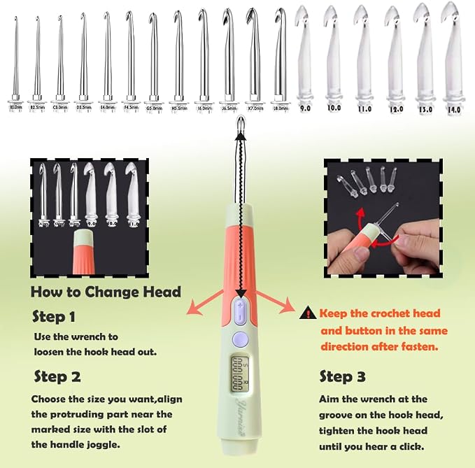Yarniss 18 Size Light Up Counting Crochet Hooks Set with Case 2.0mm-14.0mm