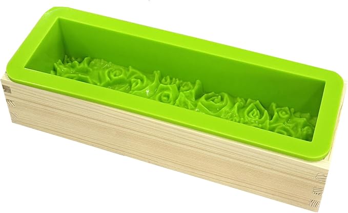 Rectangular Rose Soap Silicone Mold with Wood Box,Green | Flexible,Flowers Craft Art,For Soap Making Supplies