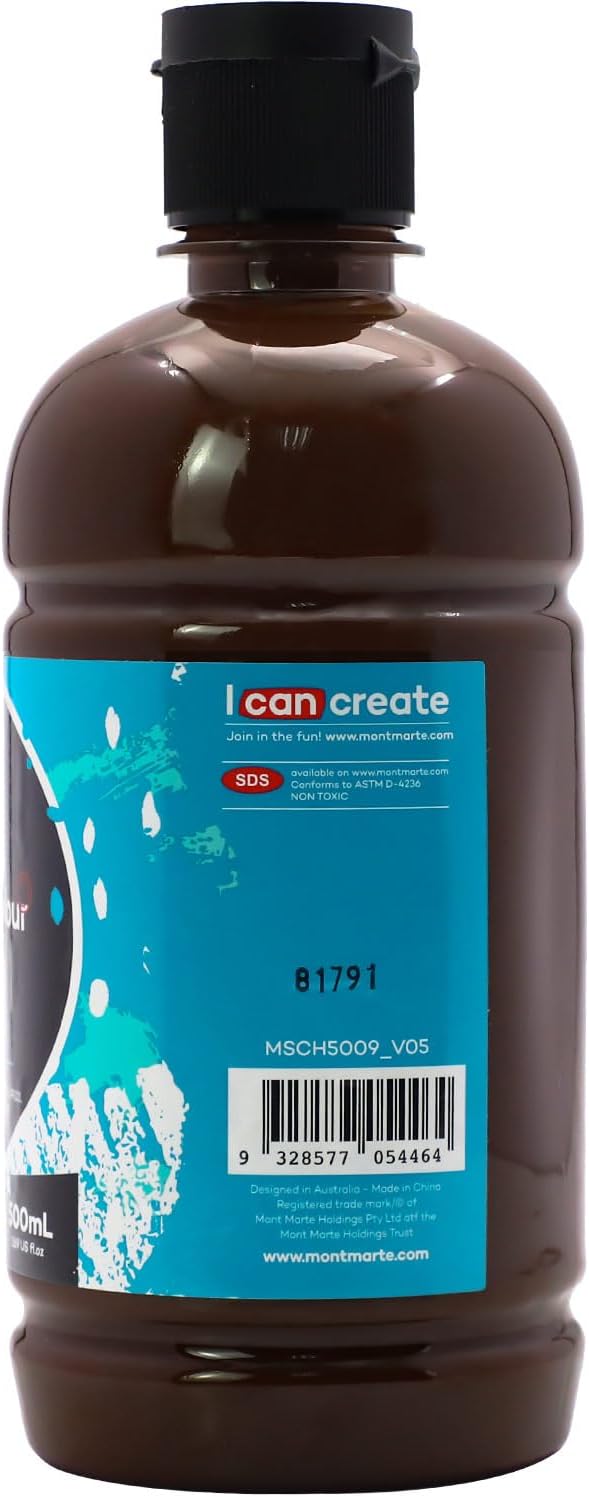 Mont Marte Signature Burnt Umber Acrylic Paint, 16.9oz (500ml), Semi-Matte Finish, Suitable for Canvas, Wood, Fabric, Leather, Cardboard, Paper, MDF and Crafts