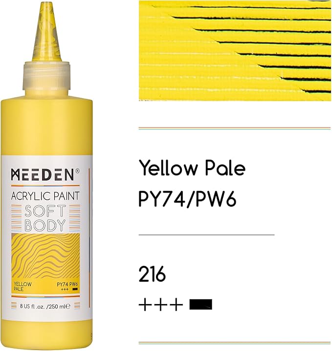 MEEDEN Soft Body Acrylic Paint: Yellow Pale Matte Finish 250ml/8.45oz