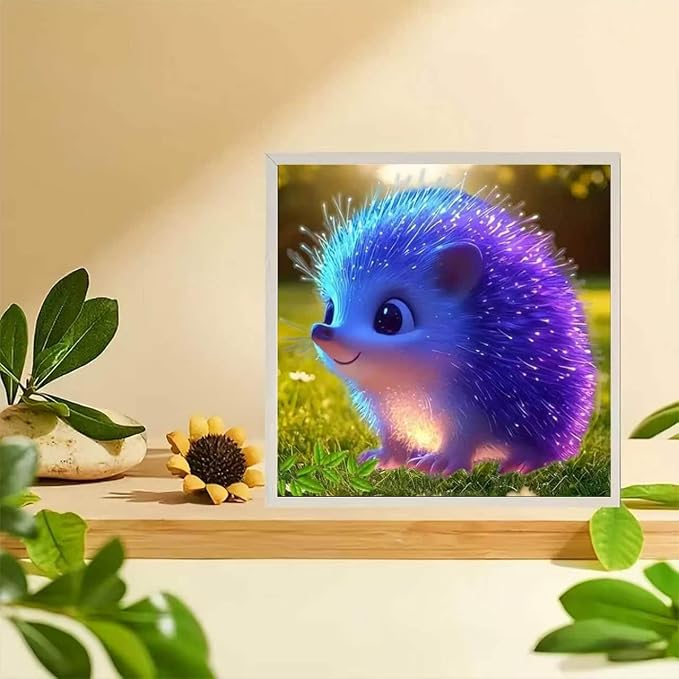 YIYITUPO Diamond Painting Kit, Cute Glowing Hedgehog Design, Blue and Purple Fantasy Animal Theme 14x14 inch