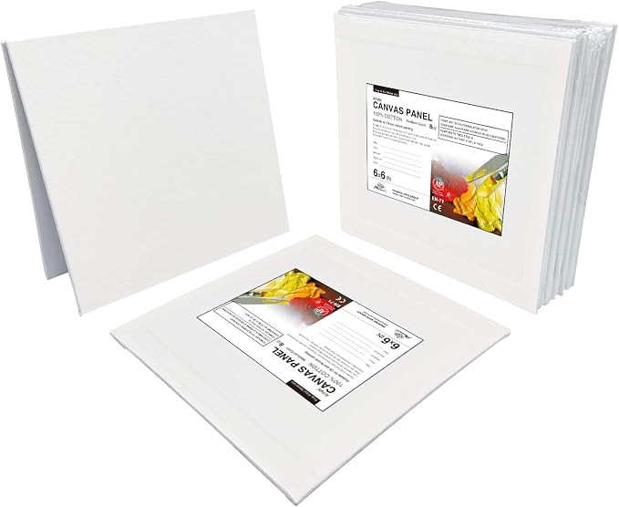 PHOENIX Small Painting Canvas Panels 6x6 Inch, 12 Value Pack - 8 Oz Triple Primed 100% Cotton Acid Free Square Canvas Boards for Painting, White Blank Flat Canvas Boards for Acrylic, Oil Paints