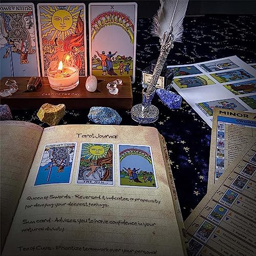 Joyppy 336 Pcs Tarot Stickers - 2.5" x 1.4" (6.3 cm x 3.6 cm) - 4 Sets RWS Full Deck Tarot Card Stickers for Tarot Journal & Planner - Tarot Cheat Sheets Included for Quick Learning & Spreads…